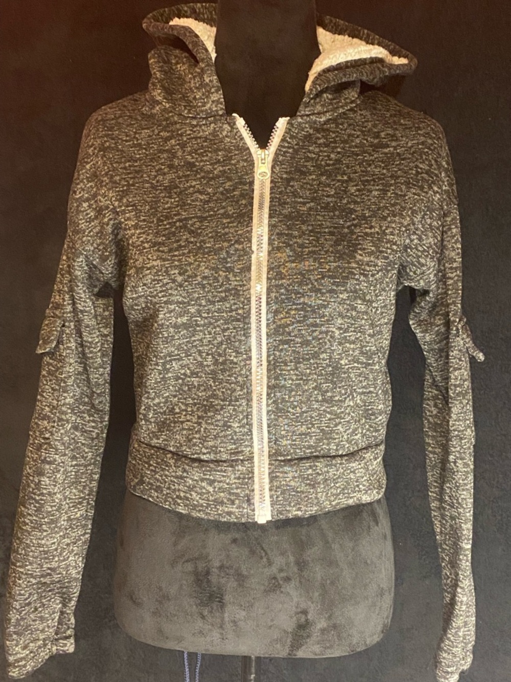 Womans Hoodie Jacket Size Small Full Zip Long Sleeve Black White Casual